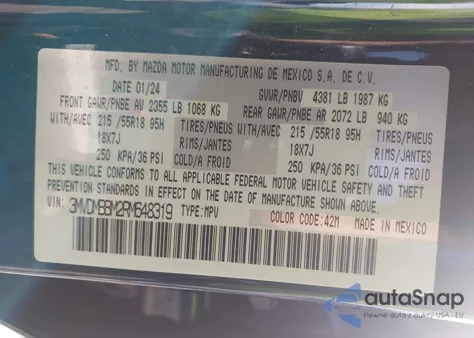 2024 Mazda Cx-30 2.5 S Select Sport z USA, uszkodzony, nr VIN 3MVDMBBM2RM648319